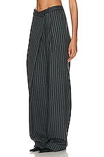SIMKHAI Tayler Overlap Wide Leg Trouser in Grey Pinstripe, view 3, click to view large image.