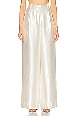 SIMKHAI Malcolm Textured Satin Pant in Cream, view 1, click to view large image.