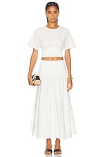 SIMKHAI Stella Maxi Skirt With Knit Yoke in White, view 4, click to view large image.