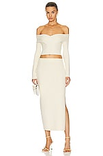 SIMKHAI Verina Midi Pencil Skirt With Slit in Natural White, view 5, click to view large image.
