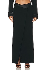 SIMKHAI Clarisse Satin Combo Overlap Maxi Skirt in Black, view 1, click to view large image.