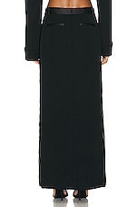 SIMKHAI Clarisse Satin Combo Overlap Maxi Skirt in Black, view 3, click to view large image.