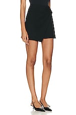 SIMKHAI Ebony Wrap Mini Skirt in Black, view 2, click to view large image.