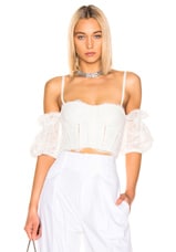 SIMKHAI Multimedia Corded Lace Bustier Top in White, view 1, click to view large image.