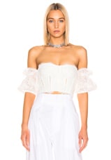 SIMKHAI Multimedia Corded Lace Bustier Top in White, view 2, click to view large image.