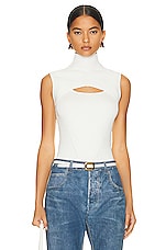 SIMKHAI Easton Turtleneck Cut Out Tank in Ivory, view 1, click to view large image.