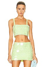 SIMKHAI Bexley Transparent Sequin Crop Top in Lime, view 1, click to view large image.