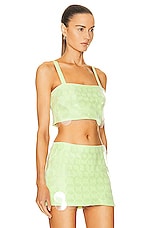 SIMKHAI Bexley Transparent Sequin Crop Top in Lime, view 2, click to view large image.