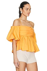 SIMKHAI Tala Cotton Poplin Puff Sleeve Top in Zinnia, view 2, click to view large image.