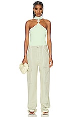 SIMKHAI Rubie Compact Rib Mock Neck Top in Key Lime, view 4, click to view large image.