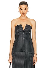 SIMKHAI Billie Tailored Bustier Top in Grey Pinstripe, view 1, click to view large image.