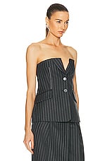 SIMKHAI Billie Tailored Bustier Top in Grey Pinstripe, view 2, click to view large image.