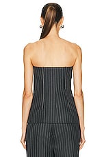SIMKHAI Billie Tailored Bustier Top in Grey Pinstripe, view 3, click to view large image.