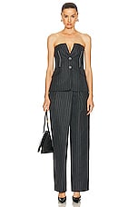 SIMKHAI Billie Tailored Bustier Top in Grey Pinstripe, view 4, click to view large image.