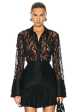 SIMKHAI Candela Long Sleeve Lace Shirt in Black, view 1, click to view large image.