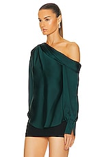 SIMKHAI Alice One Shoulder Top in Emerald, view 3, click to view large image.