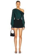 SIMKHAI Alice One Shoulder Top in Emerald, view 5, click to view large image.