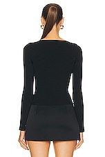 SIMKHAI Daphane Long Sleeve Lace Up Top in Black Multi, view 3, click to view large image.