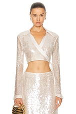 SIMKHAI Finch Crop Wrap Top in Champagne, view 1, click to view large image.