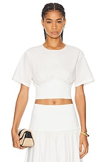 SIMKHAI Adair Crewneck Crop Top in White, view 1, click to view large image.