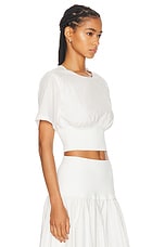 SIMKHAI Adair Crewneck Crop Top in White, view 2, click to view large image.