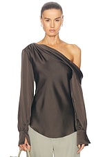 SIMKHAI Alice One Shoulder Top in Chocolate, view 1, click to view large image.