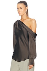 SIMKHAI Alice One Shoulder Top in Chocolate, view 3, click to view large image.