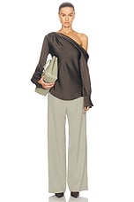 SIMKHAI Alice One Shoulder Top in Chocolate, view 5, click to view large image.