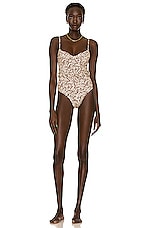 SIMKHAI Noa Swimsuit in Palm Leaf Coffee Print, view 1, click to view large image.