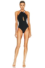 SIMKHAI Bindi Pearl Swimsuit in Black, view 1, click to view large image.