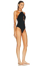 SIMKHAI Bindi Pearl Swimsuit in Black, view 2, click to view large image.