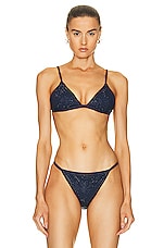 SIMKHAI Joelle Crystal Mesh Triangle Bikini Top in Midnight, view 1, click to view large image.