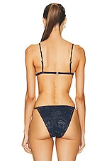 SIMKHAI Joelle Crystal Mesh Triangle Bikini Top in Midnight, view 3, click to view large image.