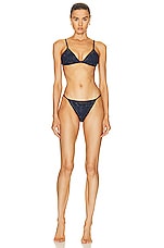 SIMKHAI Joelle Crystal Mesh Triangle Bikini Top in Midnight, view 4, click to view large image.