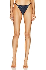 SIMKHAI Moxie Crystal Mesh String Bikini Bottom in Midnight, view 1, click to view large image.