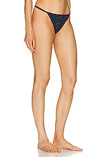 SIMKHAI Moxie Crystal Mesh String Bikini Bottom in Midnight, view 2, click to view large image.