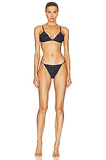 SIMKHAI Moxie Crystal Mesh String Bikini Bottom in Midnight, view 4, click to view large image.