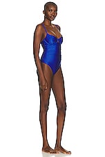 SIMKHAI Laine Ruched Cup Underwire Swimsuit in Lapis Blue, view 2, click to view large image.