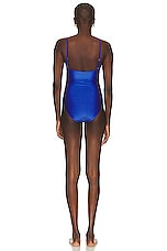 SIMKHAI Laine Ruched Cup Underwire Swimsuit in Lapis Blue, view 3, click to view large image.