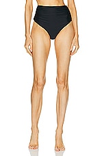 SIMKHAI Teya High Waisted Ruched Bikini Bottom in Black, view 1, click to view large image.