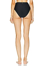 SIMKHAI Teya High Waisted Ruched Bikini Bottom in Black, view 3, click to view large image.