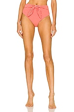 SIMKHAI High Waisted Bikini Bottom in Chili Stripe, view 1, click to view large image.