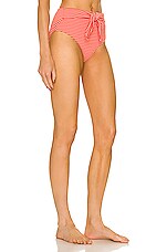 SIMKHAI High Waisted Bikini Bottom in Chili Stripe, view 2, click to view large image.