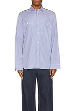 Junya Watanabe Stripe Shirt in Navy, Sax, White, & Grey, view 4, click to view large image.