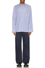 Junya Watanabe Stripe Shirt in Navy, Sax, White, & Grey, view 5, click to view large image.