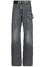 JW Anderson Twisted Workwear Jeans in Grey, view 1, click to view large image.
