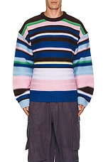 JW Anderson Multi Stripe Crew Neck Jumper in Blue & Multi, view 3, click to view large image.