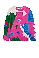 JW Anderson Textured V Cutout Jumper in Pink & Multi, view 1, click to view large image.