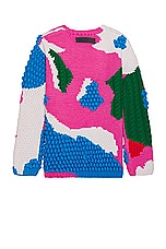 JW Anderson Textured V Cutout Jumper in Pink & Multi, view 2, click to view large image.