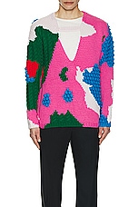 JW Anderson Textured V Cutout Jumper in Pink & Multi, view 4, click to view large image.